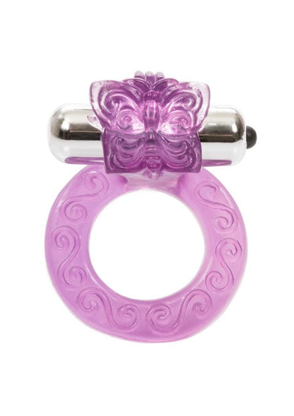 Intimate Butterfly Ring Vibrating Cock Ring with Clitoral Stimulation - Purple