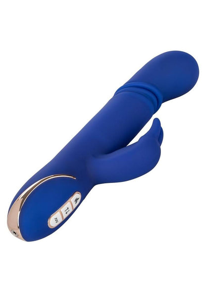 Jack Rabbit Signature Heated Silicone Thrusting G Rabbit Rechargeable Vibrator - Blue