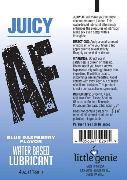 Juicy AF Water Based Flavored Lubricant Blue Raspberry - 4oz