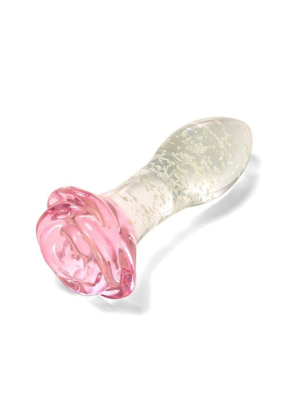 Juicy Glass Rose Glow In The Dark Butt Plug - Clear/Glow In The Dark/Pink