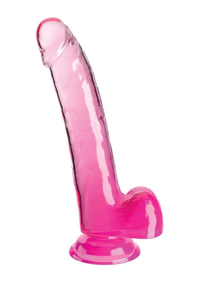 King Cock Clear Dildo with Balls - Clear/Pink - 9in