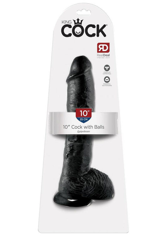 King Cock Dildo with Balls - Black - 10in