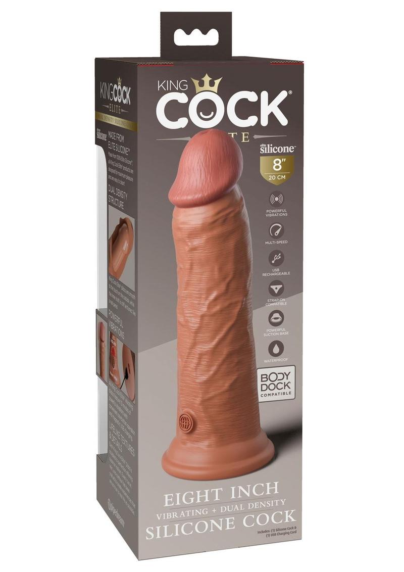 King Cock Elite Dual Density Vibrating Rechargeable Silicone Dildo with Remote Control Dildo - Caramel - 8in