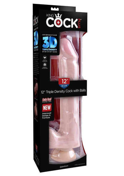 King Cock Plus Triple Density Dildo with Balls - Vanilla - 12in