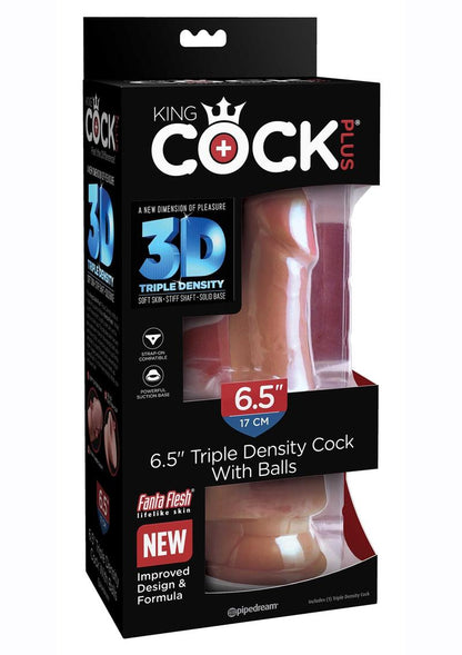 King Cock Plus Triple Density Dildo with Balls - Caramel - 6.5in