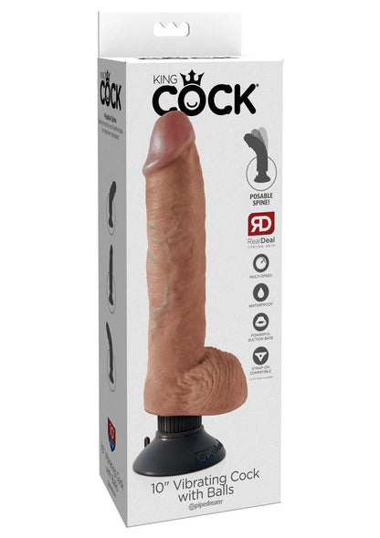 King Cock Vibrating Dildo with Balls - Caramel - 10in