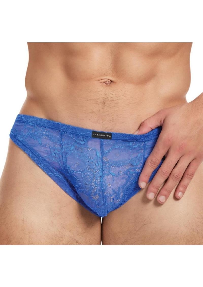 Lace King Lace Thong - Medlum - Blue - Large/Medium