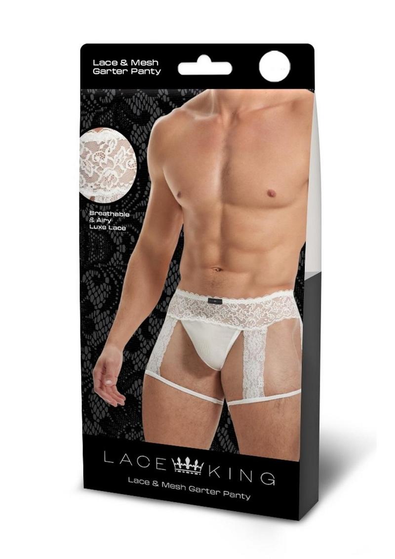 Lace King Men's Lace and Mesh Garter Panty - Black/White - Medium/Small