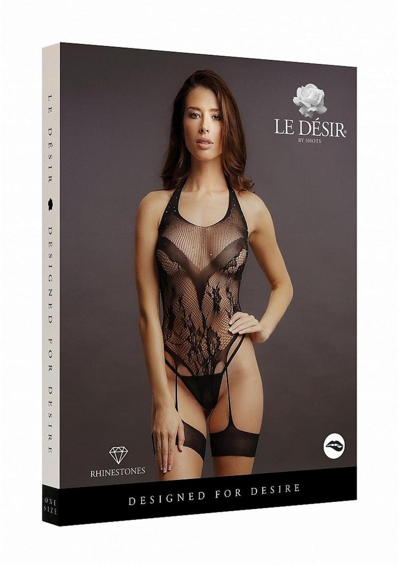 Le Desir Crotchless Rhinestone Halter Teddy