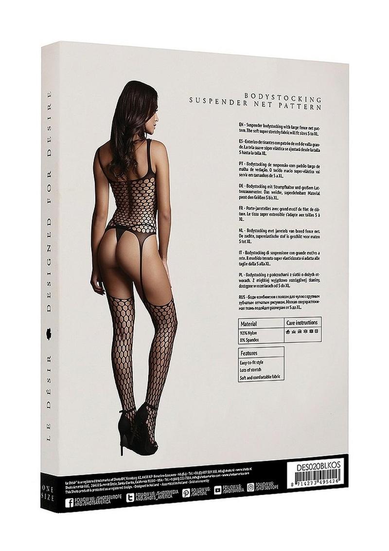 Le Desir Fence Suspender Bodystocking - Black - One Size