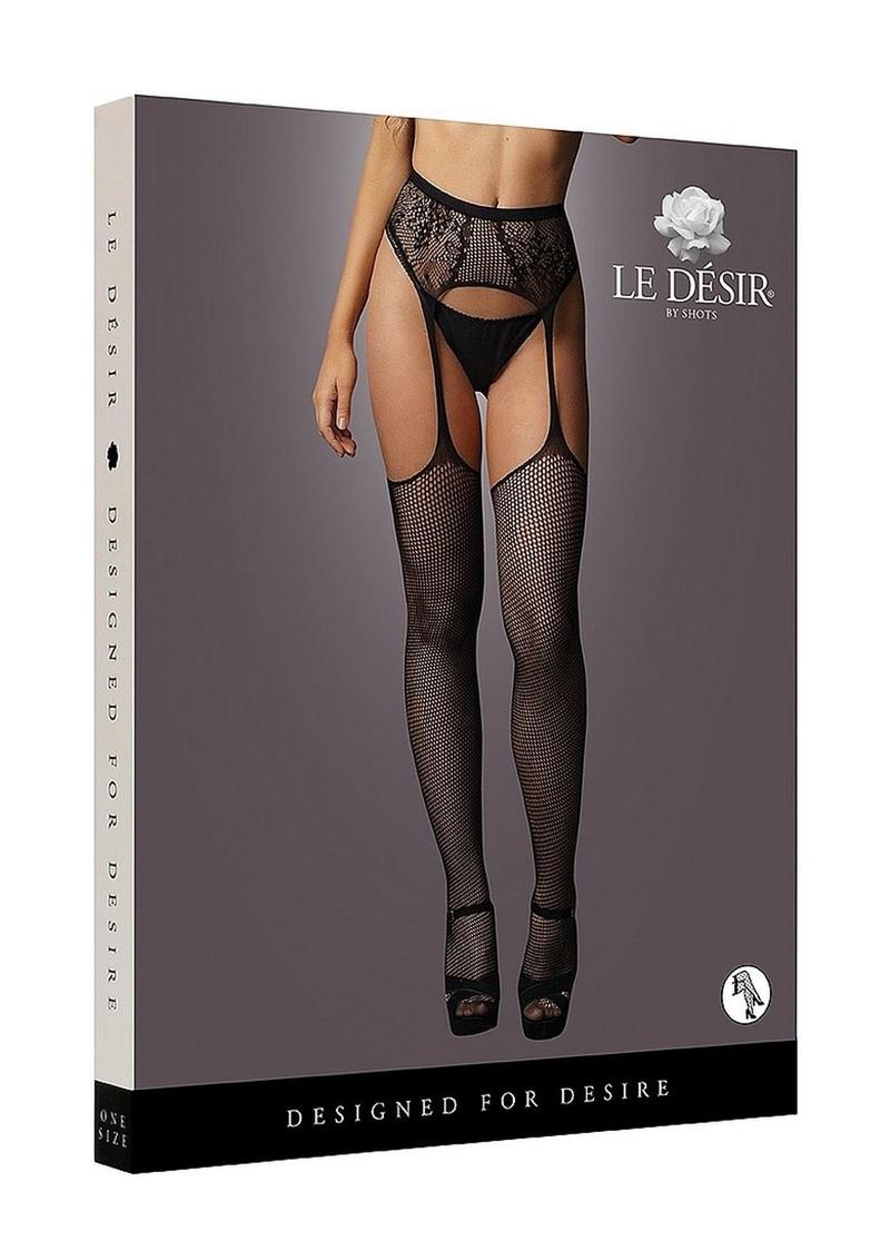 Le Desir Fishnet and Lace Garterbelt Stocking