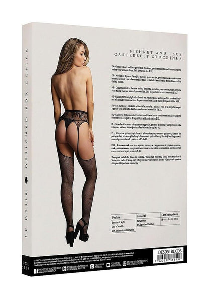 Le Desir Fishnet and Lace Garterbelt Stocking - Black - One Size