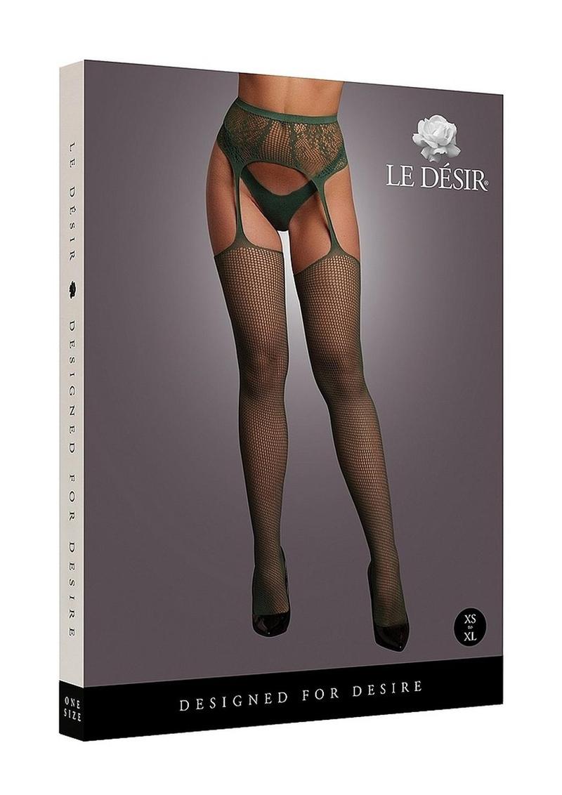 Le Desir Fishnet and Lace Garterbelt Stocking