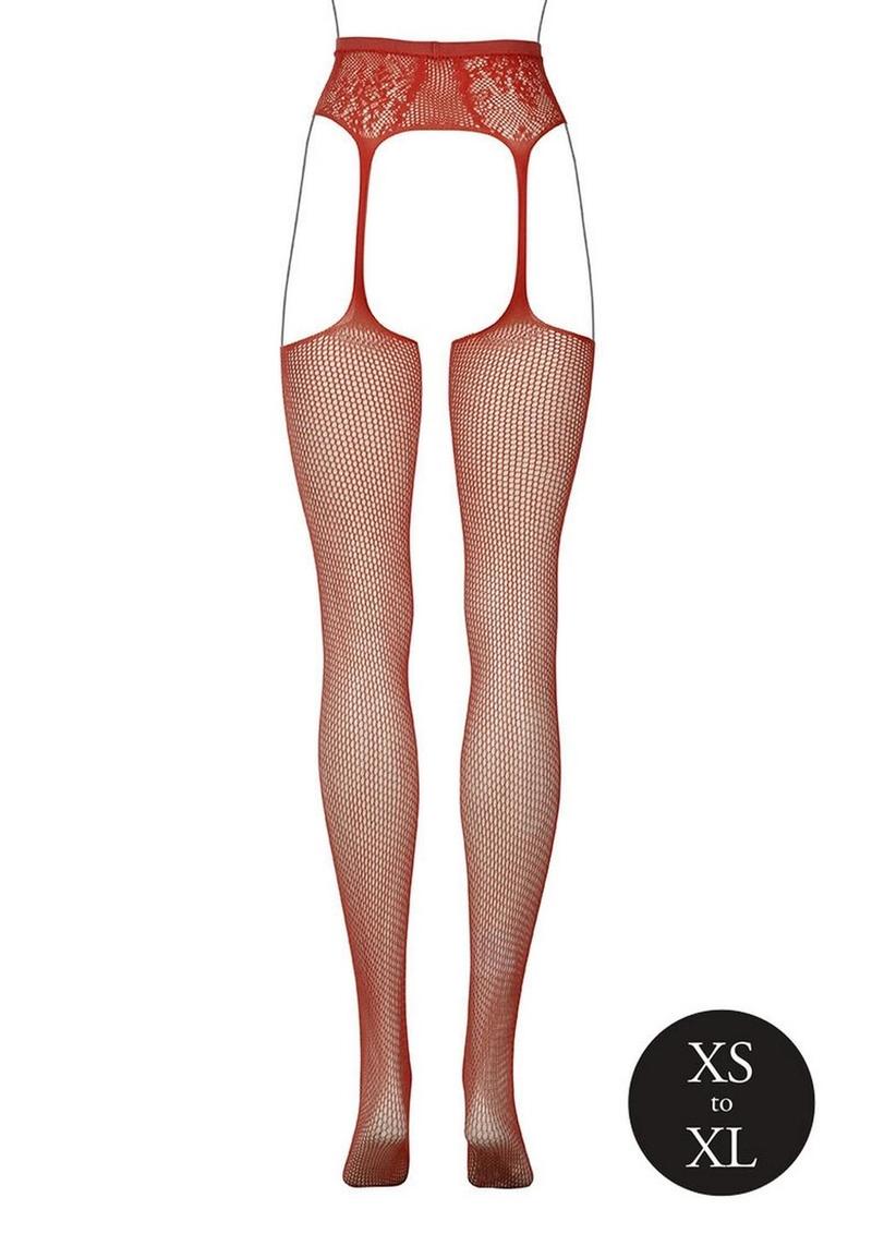 Le Desir Fishnet and Lace Garterbelt Stocking - One Size - Sunset Glow - Orange - One Size