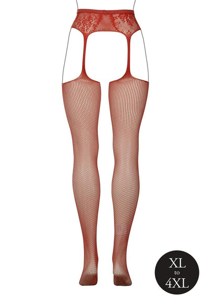 Le Desir Fishnet and Lace Garterbelt Stocking - Queen - Sunset Glow - Orange - Queen