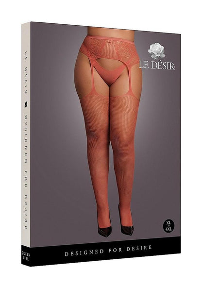 Le Desir Fishnet and Lace Garterbelt Stocking - Queen - Sunset Glow