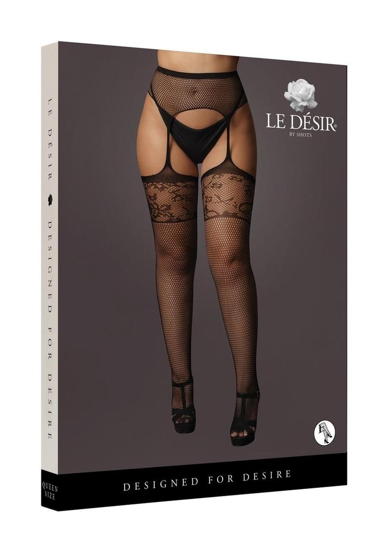 Le Desir Garterbelt Stockings with Lace Top