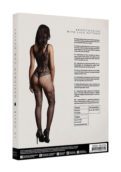 Le Desir Lace and Fishnet Bodystocking - Black - One Size