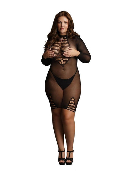 Le Desir Long Sleeve Fishnet Dress - Black - Queen