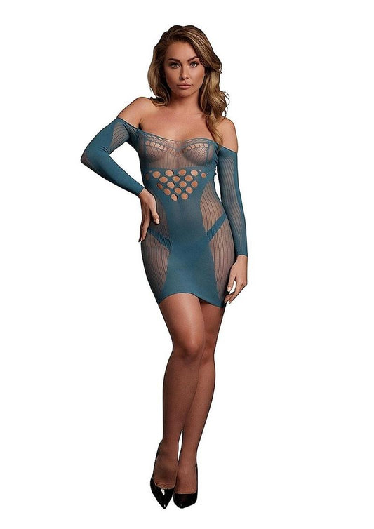 Le Desir Long Sleeved Net Mini Dress - Blue - One Size