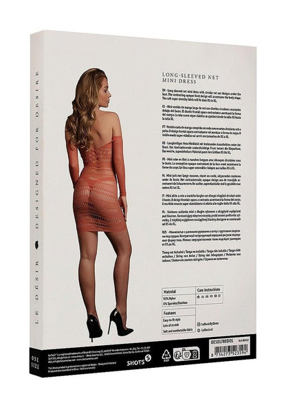 Le Desir Long Sleeved Net Mini Dress - One Size - Sunset Glow - Orange/Red - One Size