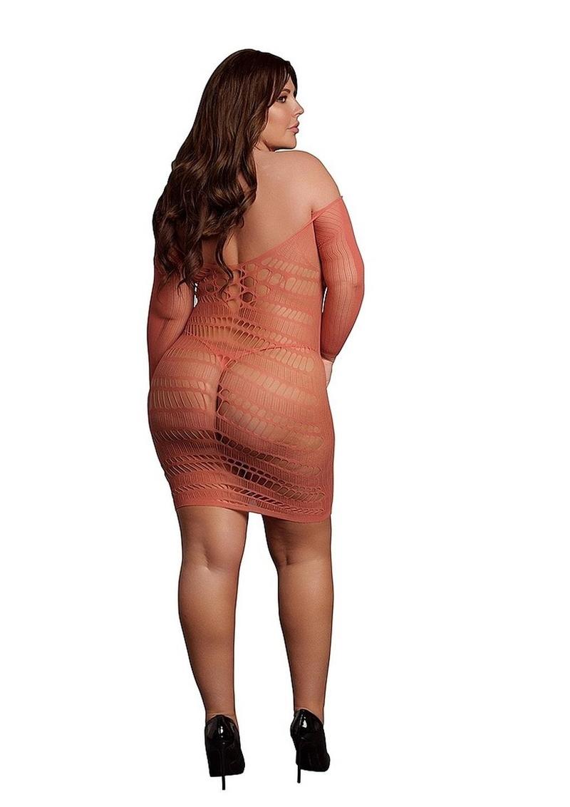 Le Desir Long Sleeved Net Mini Dress - Queen - Sunset Glow - Orange/Red - Queen