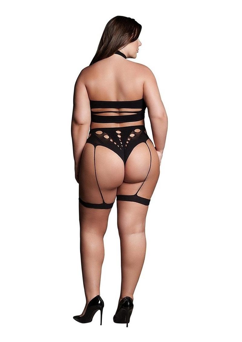 Le Desir Shade Ananke Xii Three Piece with Choker, Bandeau Top and Pantie with Garters