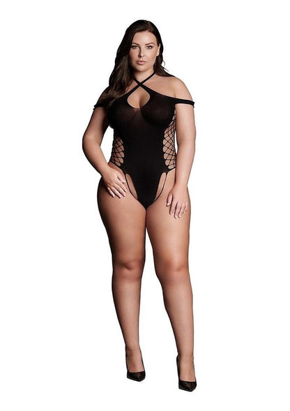 Le Desir Shade Leda Xiii Body with Crossed Neckline and Off Shoulder Straps - Black - Queen