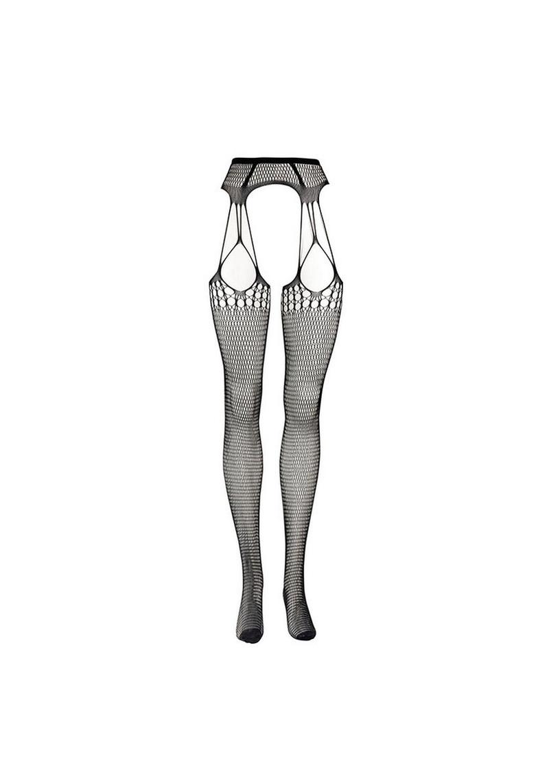 Le Desir Shredded Suspender Pantyhose - Black - One Size