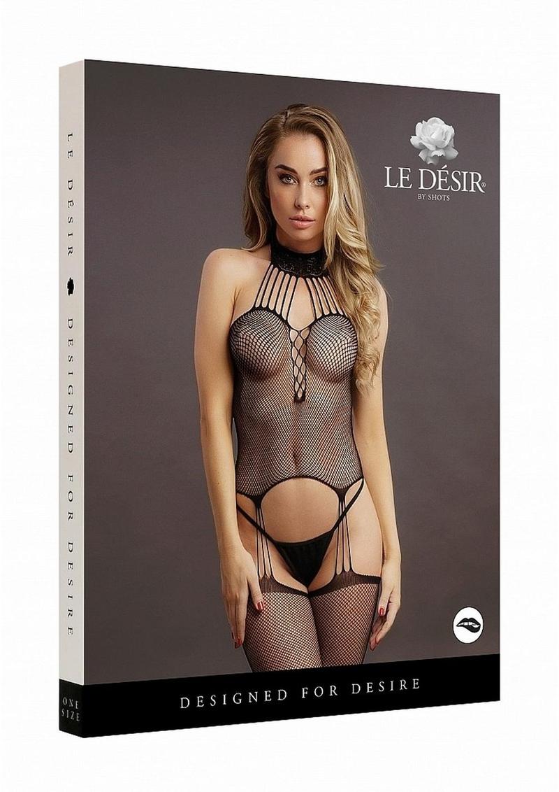 Le Desir Suspender Fishnet Choker Bodystocking