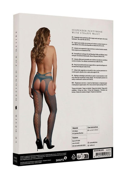 Le Desir Suspender Pantyhose with Strappy Waist - Blue - One Size