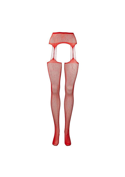 Le Desir Suspender Rhinestone Pantyhose - Red - One Size