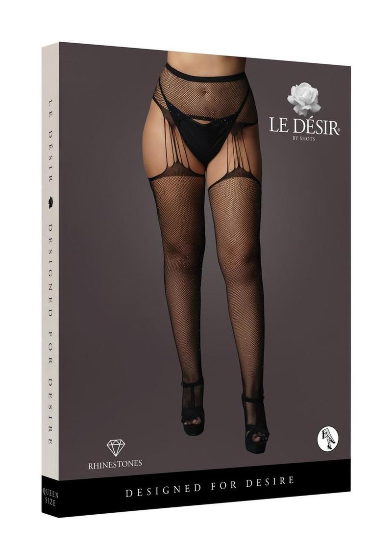 Le Desir Suspender Rhinestone Pantyhose