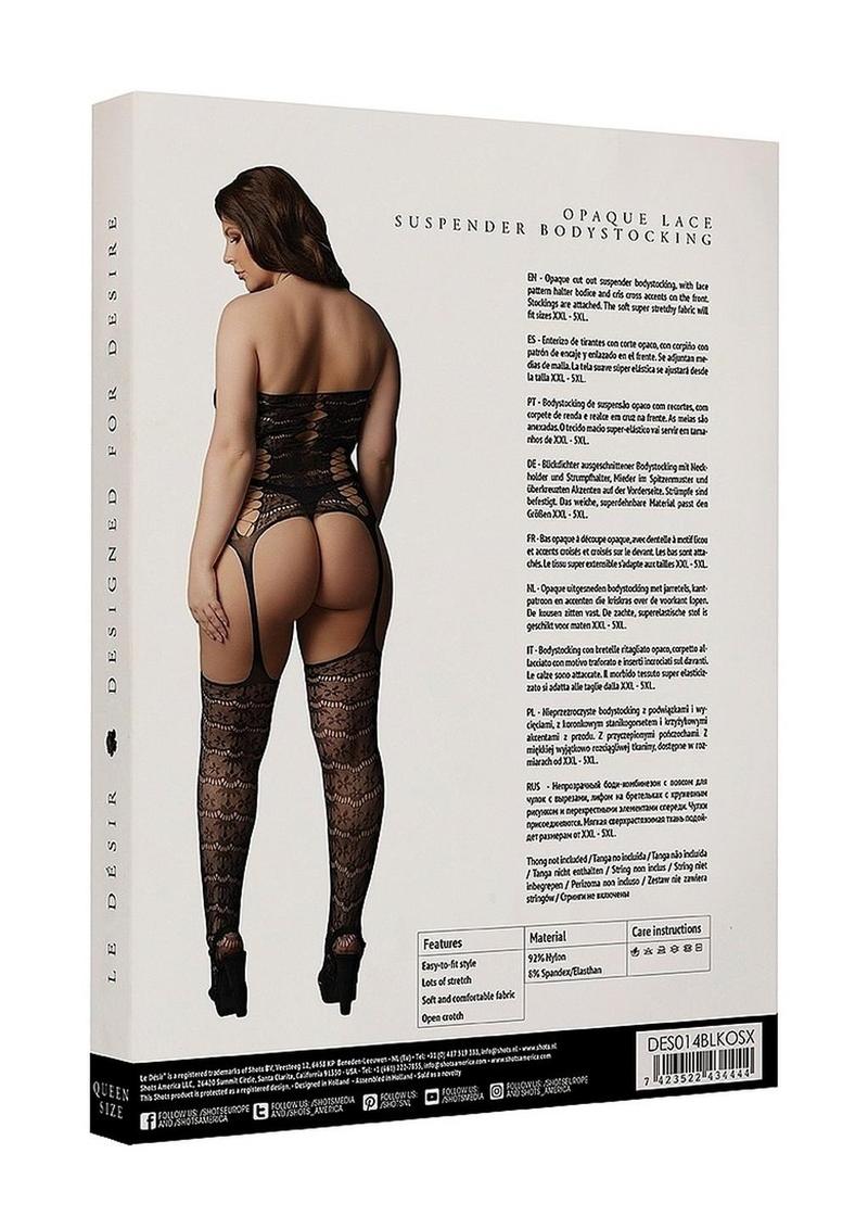 Le Desire Lace Suspender Bodystocking - Black - Queen