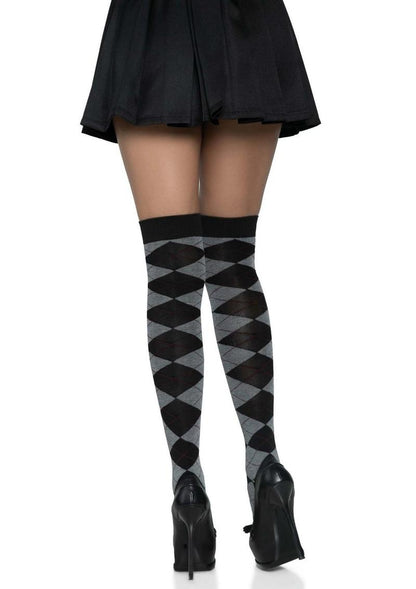 Leg Avenue Argyle Knit Over The Knee Socks - Grey - One Size