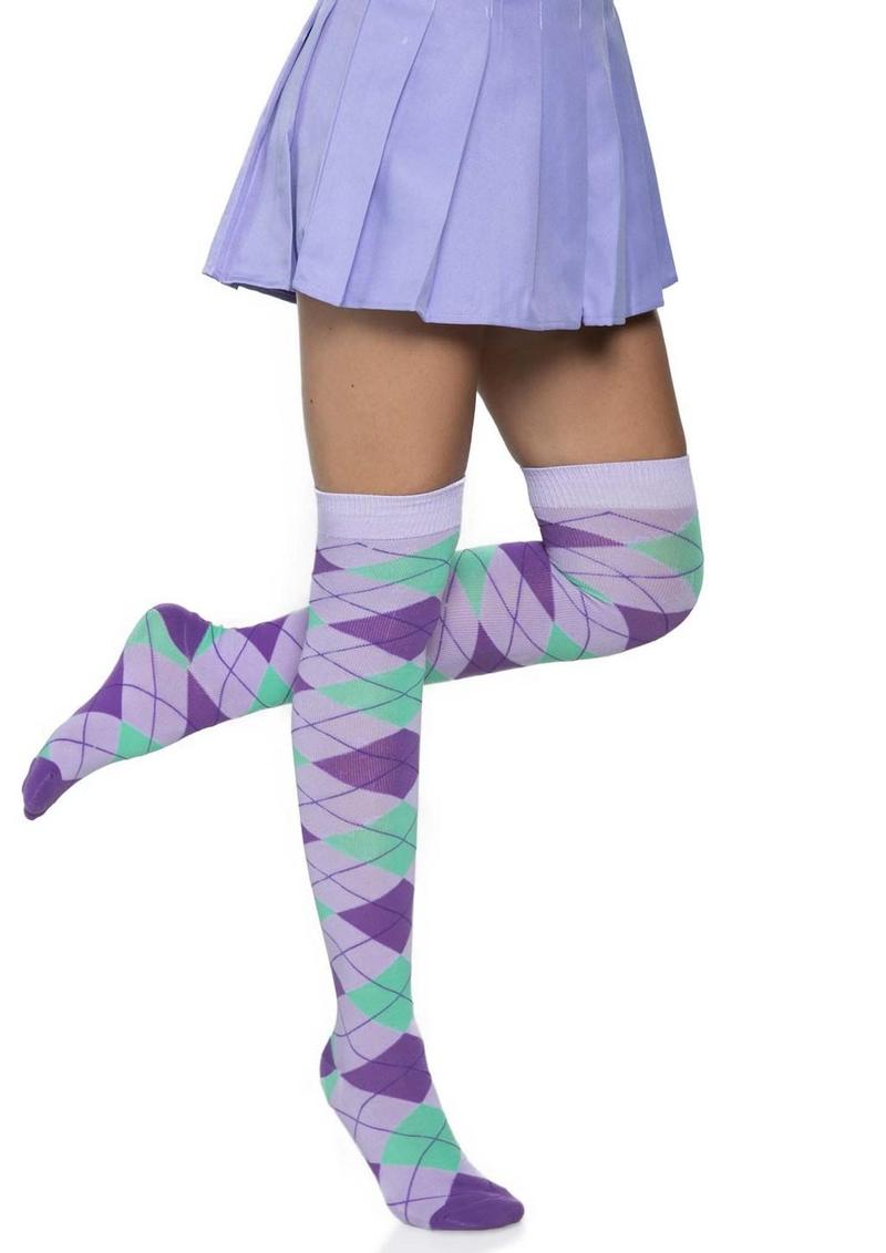 Leg Avenue Argyle Knit Over The Knee Socks - Lavender/Purple - One Size