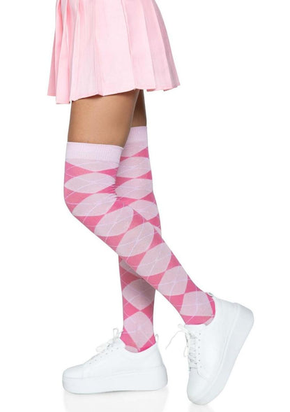 Leg Avenue Argyle Knit Over The Knee Socks - Pink - One Size