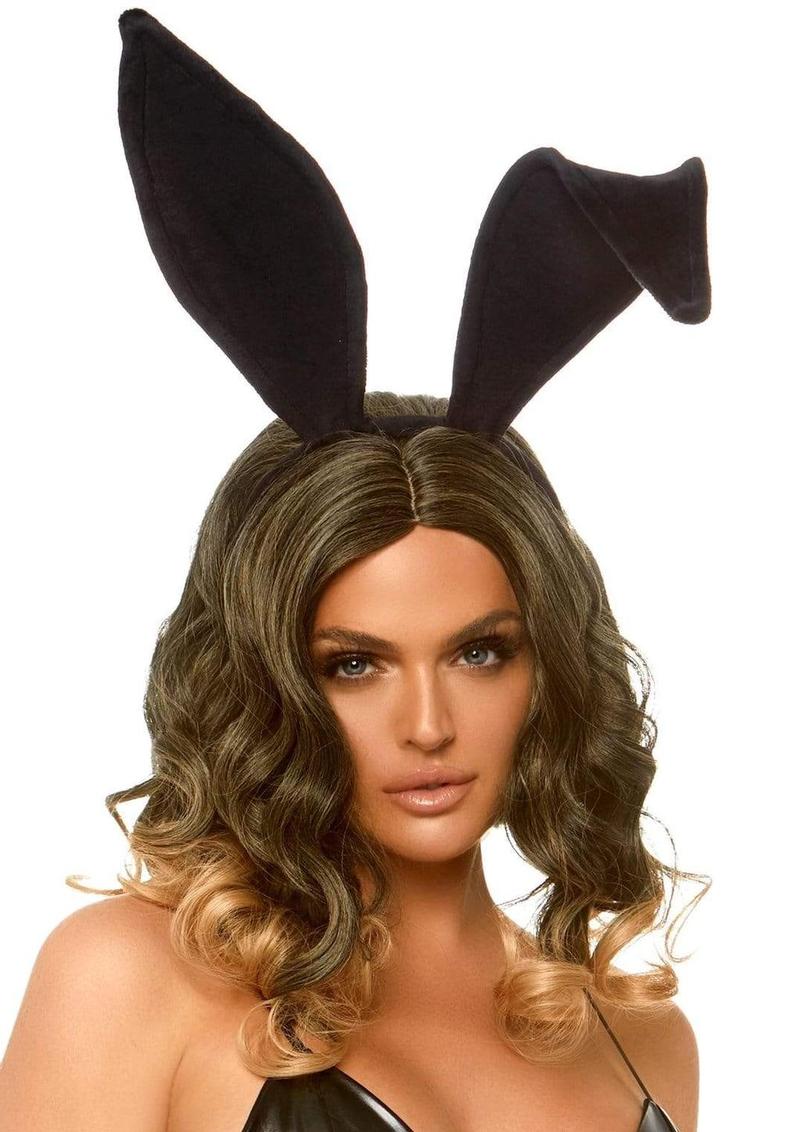 Leg Avenue Bendable Velvet Bunny Ears - Black - One Size