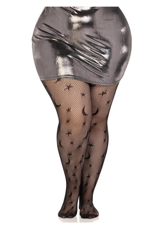 Leg Avenue Celestial Net Tights - 1x-2x - Black