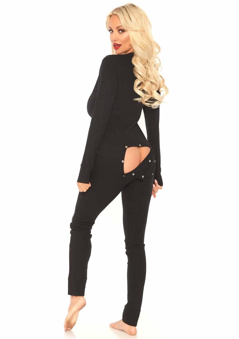 Leg Avenue Cozy Brushed Rib Long Johns with Cheeky Snap Closure Back Flap