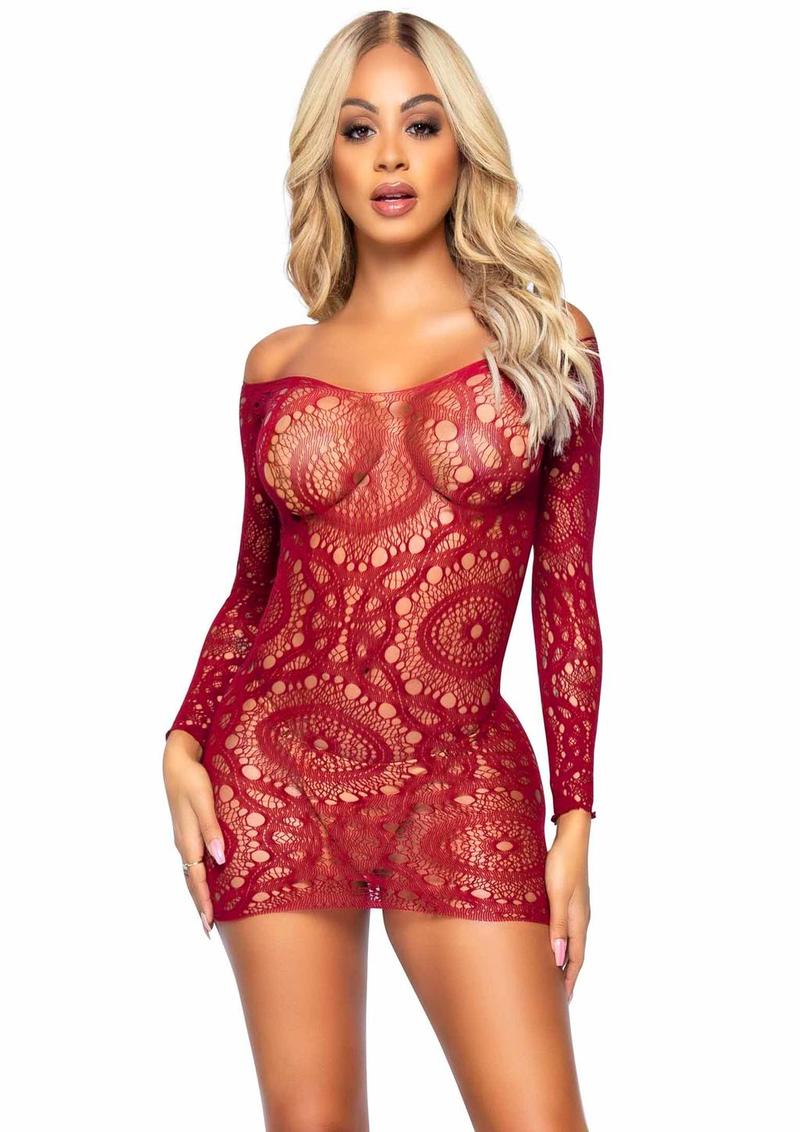 Leg Avenue Crochet Lace Long Sleeved Mini Dress