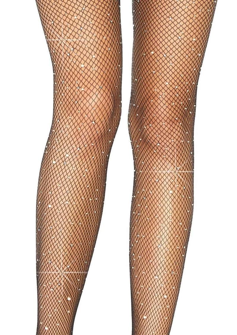 Leg Avenue Crystalized Fishnet Suspender Pantyhose - Black - One Size