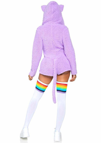 Leg Avenue Cuddle Kitty Ultra Soft Zip Up Romper with Cat Ear Hood and Tail - Lavender/Purple - Large