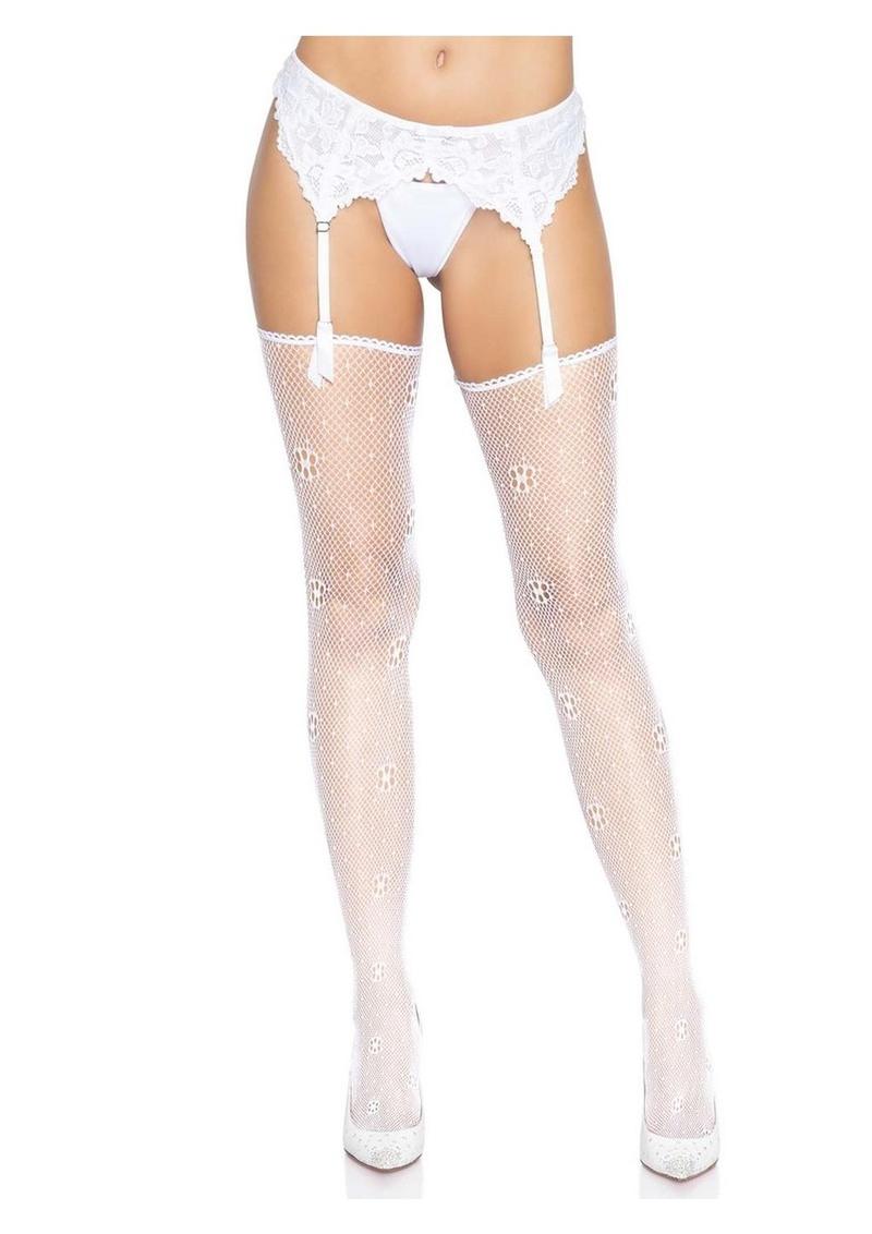 Leg Avenue Daisy Dot Fishnet Stockings with Scalloped Top