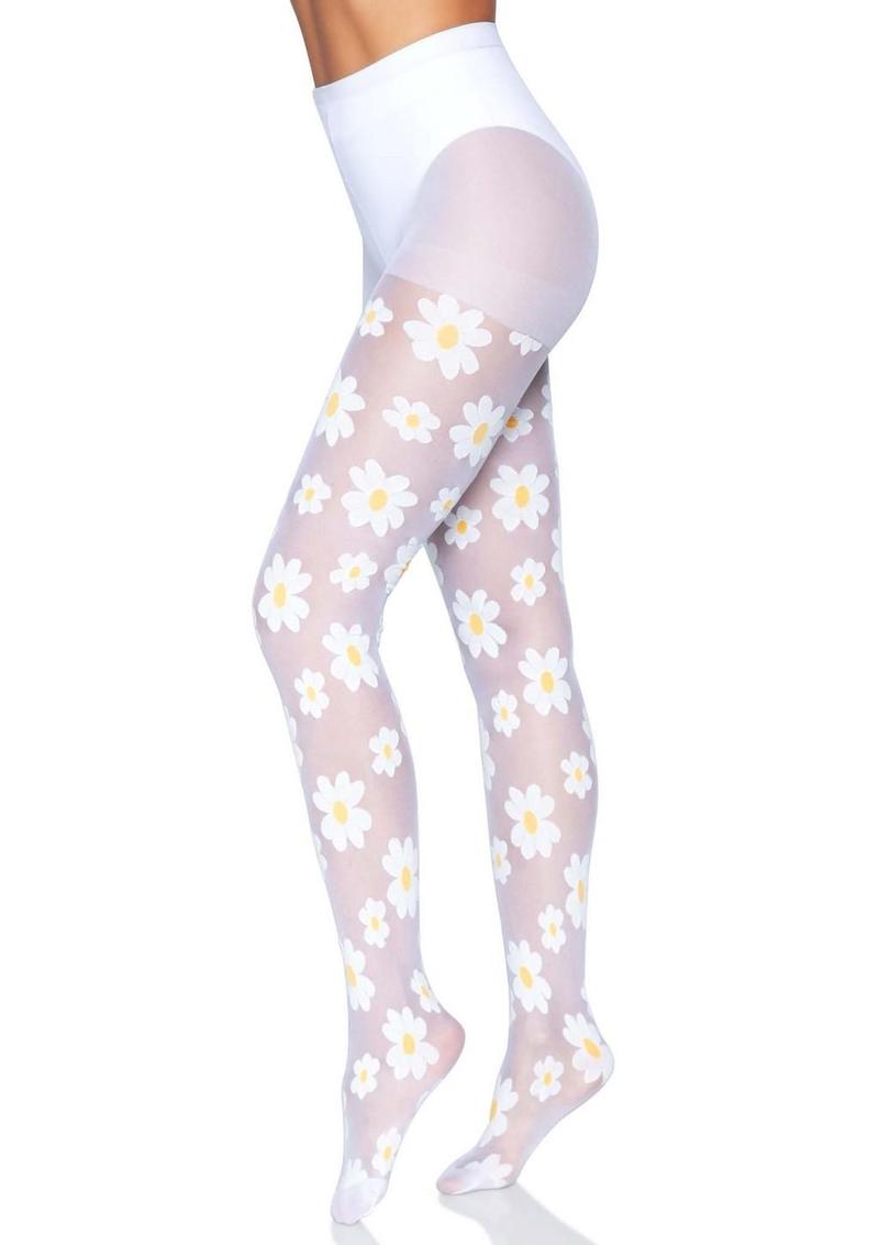 Leg Avenue Daisy Nylon Sheer Tights - White - One Size