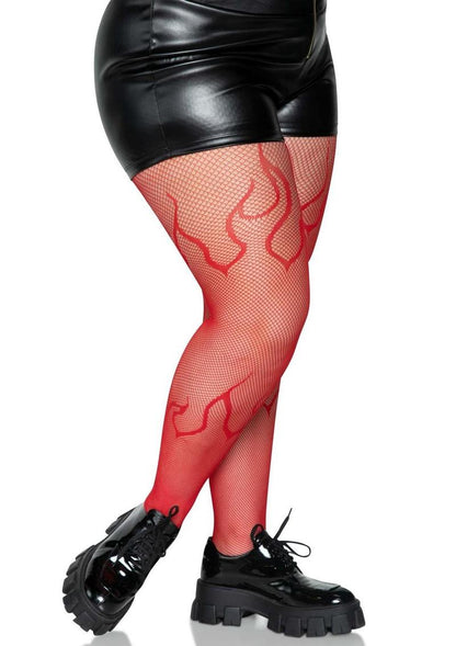 Leg Avenue Flame Net Tights - Red - Queen/XLarge/XXLarge