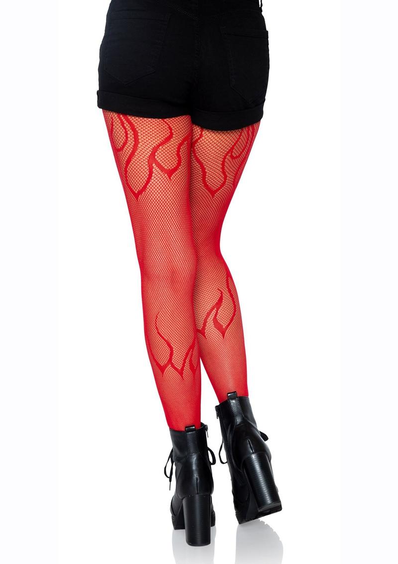 Leg Avenue Flame Net Tights - Red - One Size