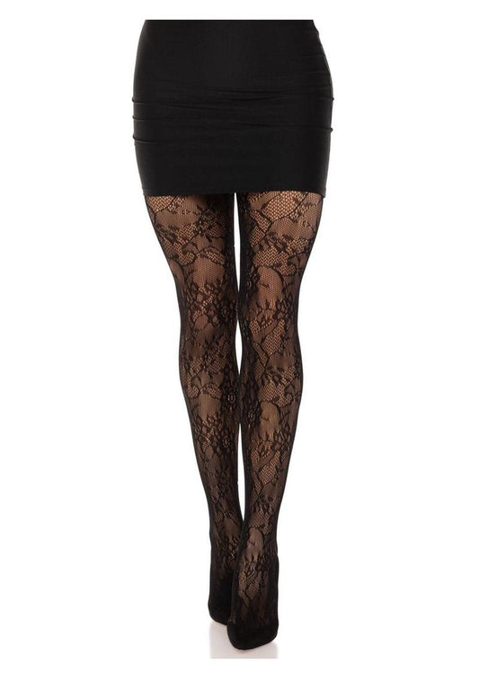 Leg Avenue Garden Rose Lace Tights - Black - One Size