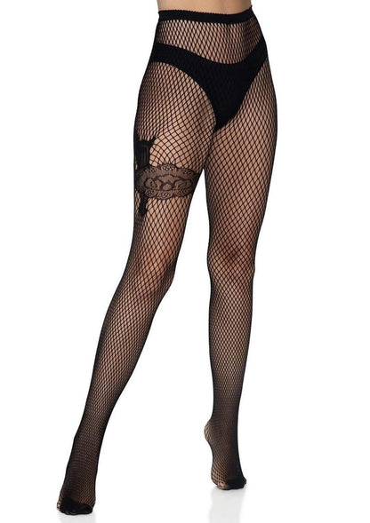 Leg Avenue Gunslinger Garter Diamond Net Tights - Black - One Size