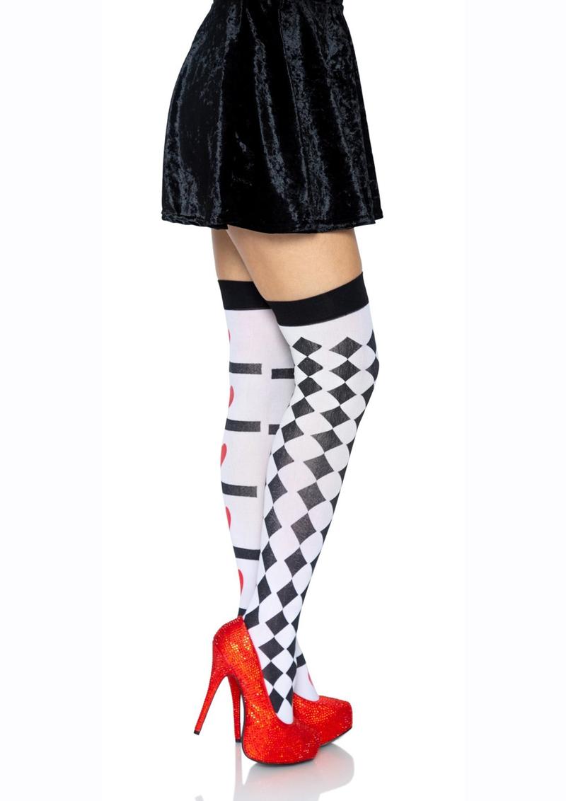 Leg Avenue Harlequin and Heart Thigh High - Black/Multicolor/Red/White - One Size